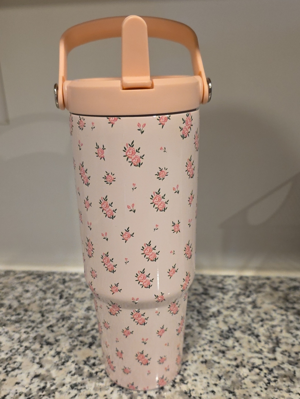 The Spring Shop Pink Floral Insulated Tumbler with Peach Handle